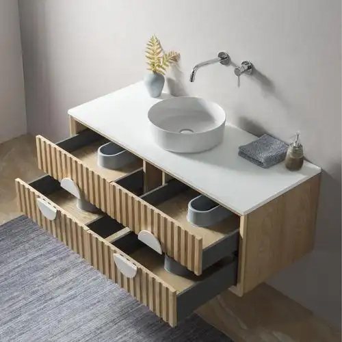 bathroom vanity cabinet with fluted drawer front