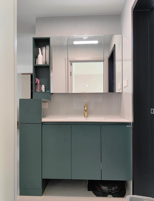 Modern bathroom millwork and mirror