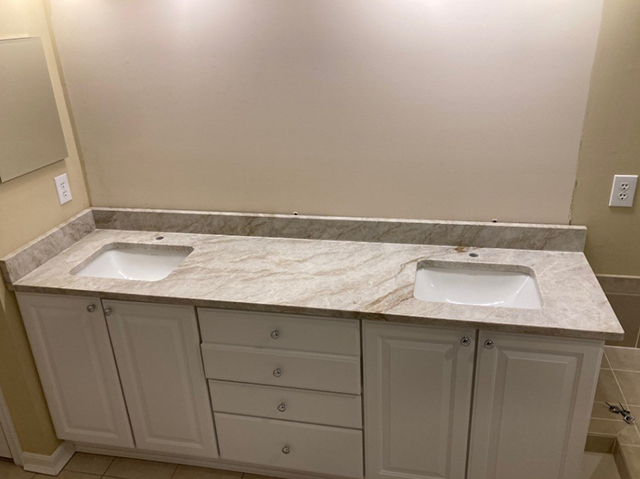 Taj Mahal quarzite bathroom vanity top and backsplashes