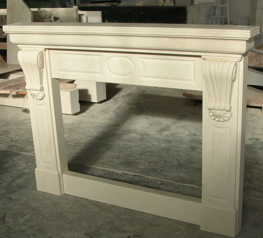 limestone fireplace mantel