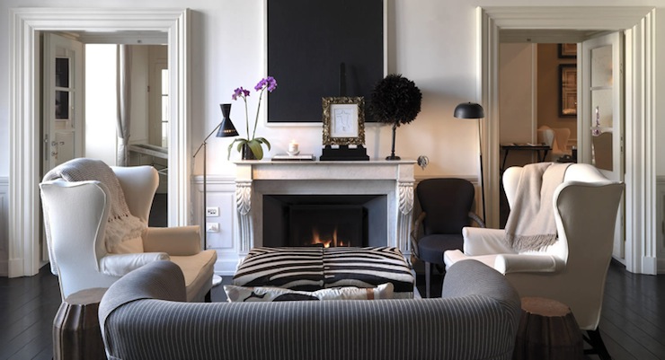marble fireplace mantel in hotel guestroom