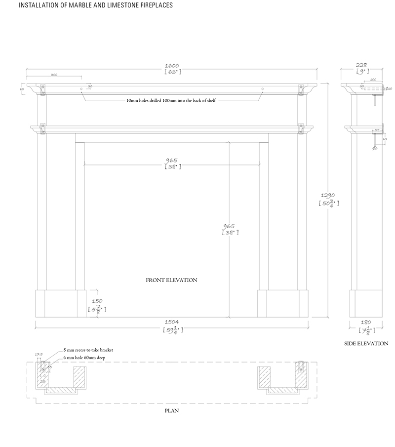 panelled limestone fireplace installation