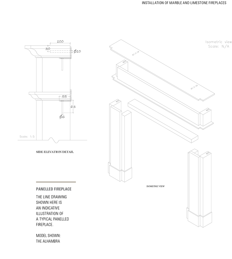 panelled limestone fireplace installation