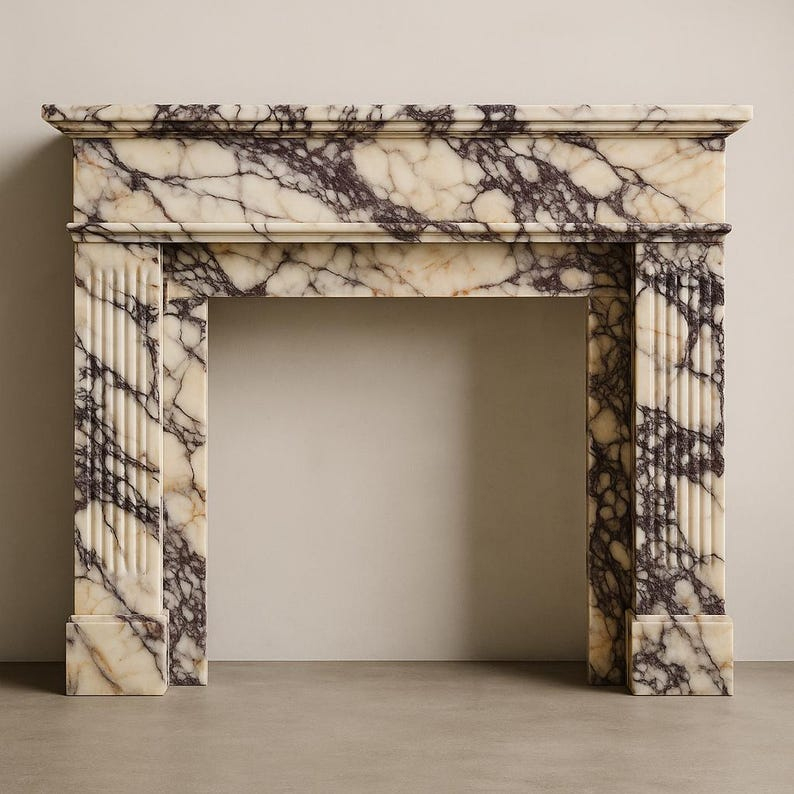 fireplace mantel and surround by marble calaccata viola