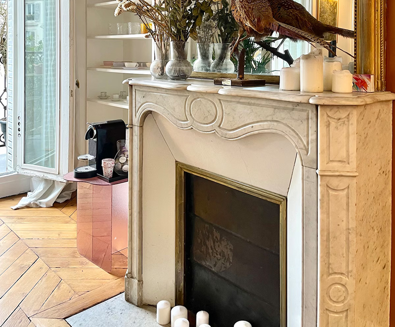 parishome with marble fireplace mantel