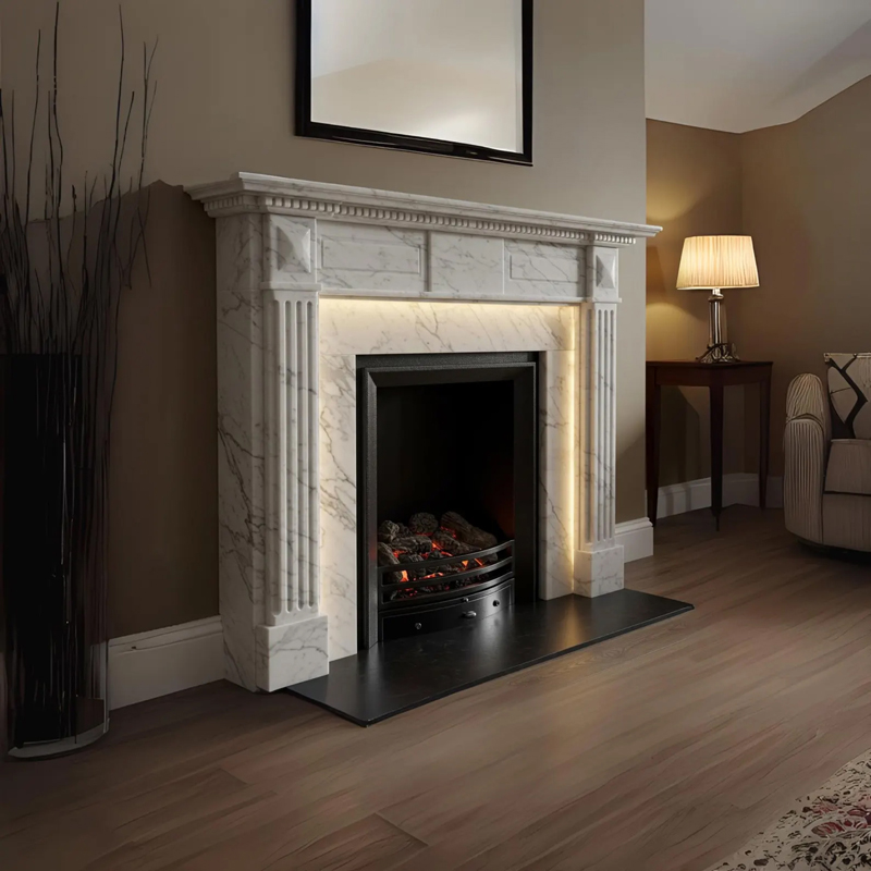 classic aurora white marble fireplace mantel