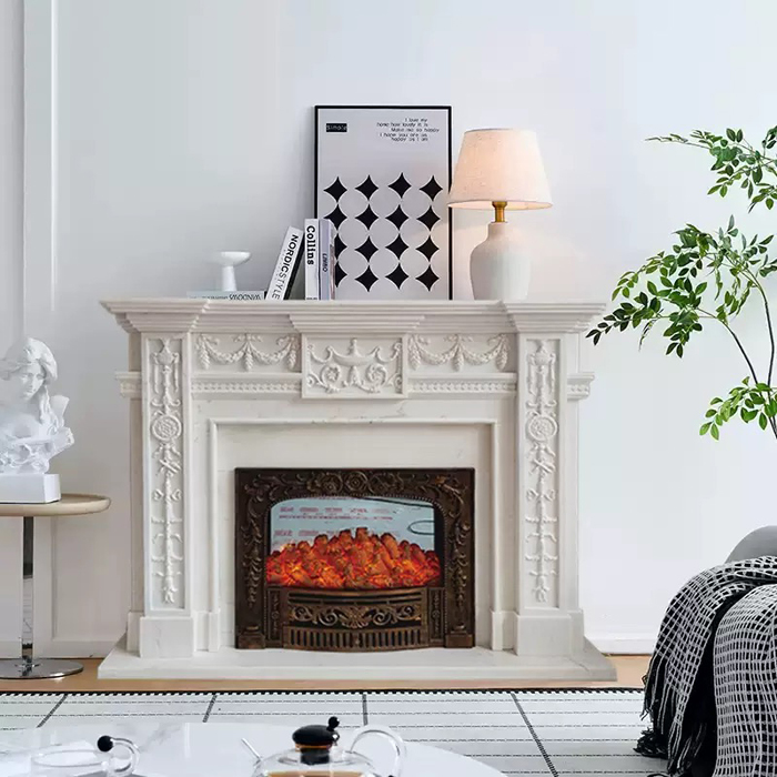 marble fireplace mantel showroom