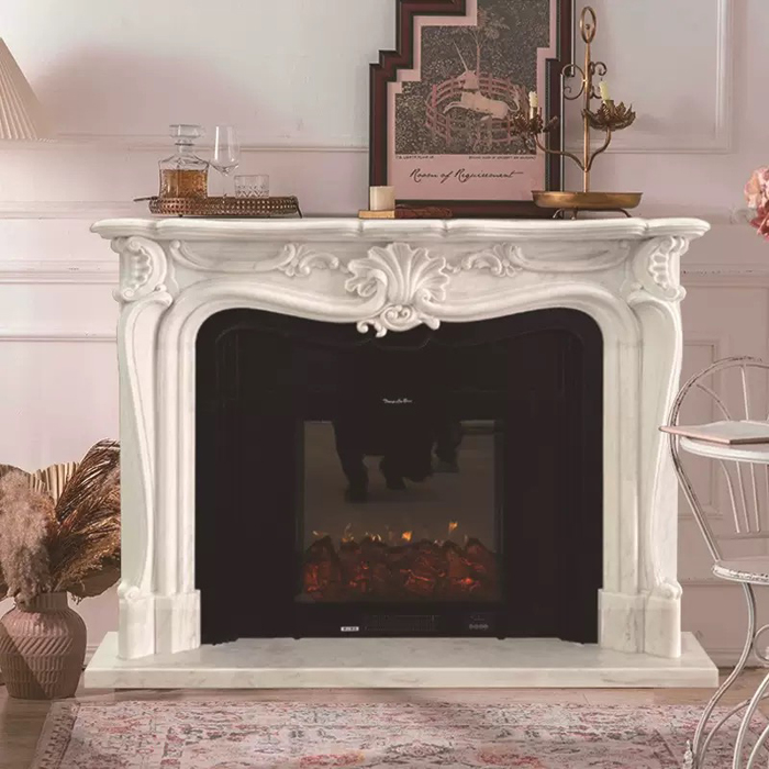 marble fireplace mantel showroom
