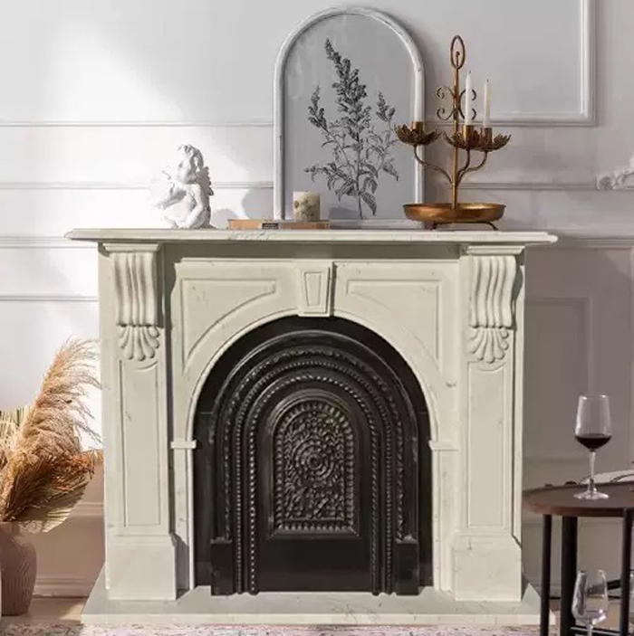 marble fireplace mantel showroom