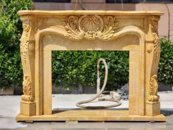 yellow stone marble fireplace mantel