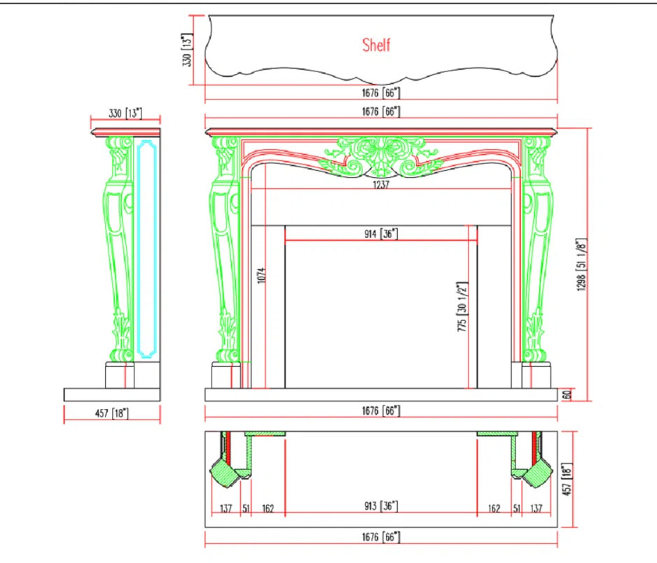 french louis XV marble fireplace mantel cad drawing