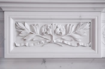 daisy chain carving on statuary white marble fireplace mantel