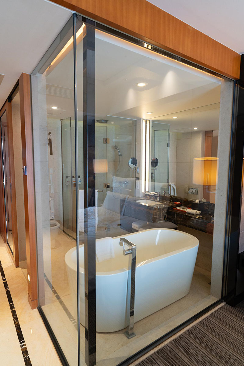 tempered glass hospitality bathroom