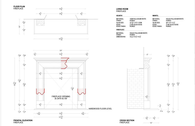 fireplace mantel CAD drawing