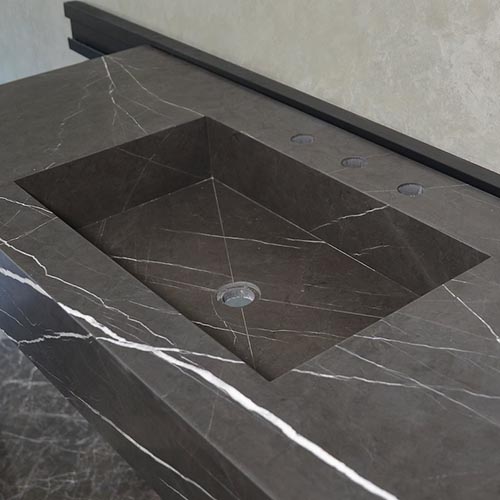 Pietra Grey marble basin for hotel bathroom