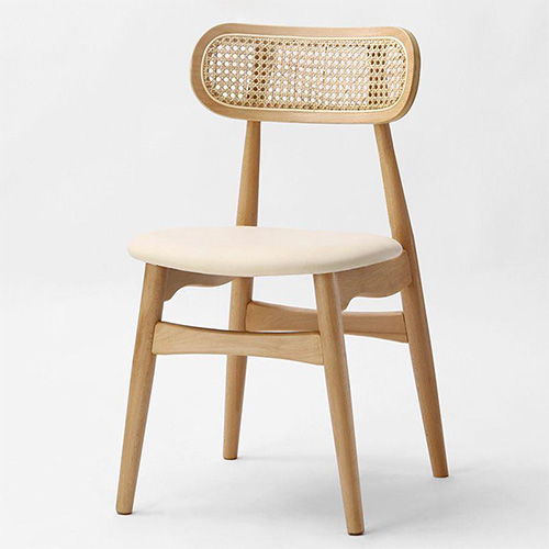 wooden dining chair with rattan back