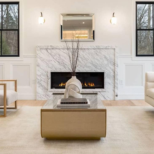 Carrara marble fireplace mantel