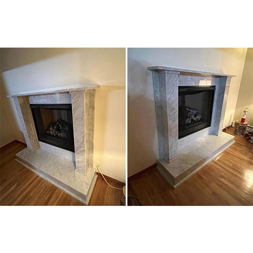 Existing fireplace upgraded with a white marble surround