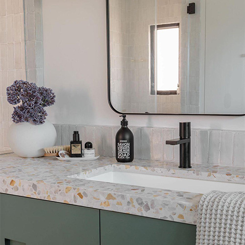 is terrazzo vanity top stain resistant for commercial bathroom