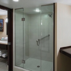 Frameless Glass Shower Door with Pivot Door and Inline Panel