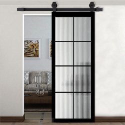 Bypass Sliding Bathroom Glass Barn Door with Aluminum Frame and Grilles