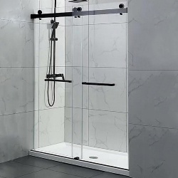 Adjustable 60 In. W X 58 In. H Frameless Glass Shower Door with Black Shower Kit Complete and Door Glass Sliding Door