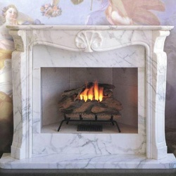 Barocco style fireplace mantel in marble bianco statuario