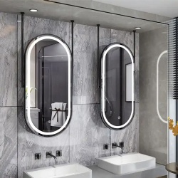 Bathroom hanging mirror oval shape with LED lighting stripe