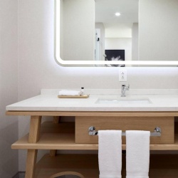 Bathroom vanity base and top for Delta hotel renovation