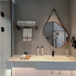 Bathroom vanity shower door LED mirror