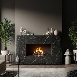 Black Marble Fireplace Surround for Modern Living Room