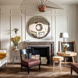 Brown marble accentuates this fireplace