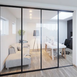 Clear tempered glass sliding room divider