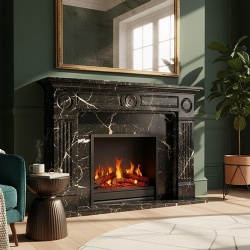 Custom Black Marble Fireplace for Hotel Lobby
