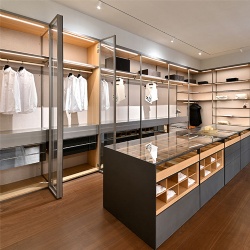 Customized Modern Bedroom Aluminium Profile Frame Wardrobe Minimalist Closet Cabinet Glass Door Home Furniture for Villa
