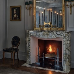 Dining room working fireplace marble mantel