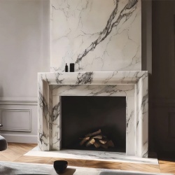 Elegant Marble Fireplace Mantel With an Extended Overmantel