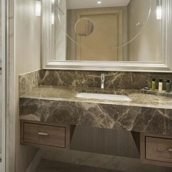 Emperador Grey marble bathroom vanity with backsplash