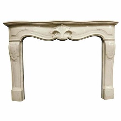 Fireplace Mantle In White Marble With Carved Central Leaf France