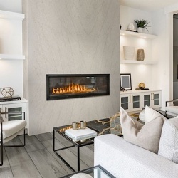 Fireplace surround in Taj Mahal quartzite appearance