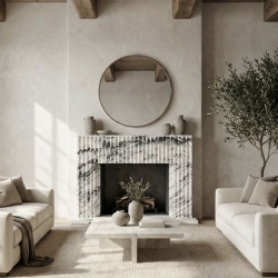 Fluted Abrabescato marble fireplace mantel with clean lines and modern design profile