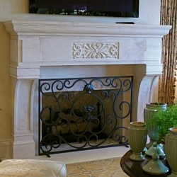 French provincial limestone fireplace mantels