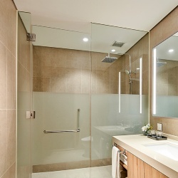 Glass Shower Partition Two Fixed Panel and Center Swing Door