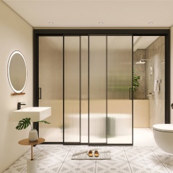 Glass bathroom partition and room divider