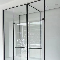 Glass partition and wall divider with clear tempered glass