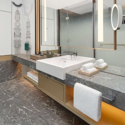 Grey Marble Lavatory Countertop with Ceramic Basin