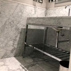 Hotel Bath Vanities Marble Bianco Carrara top and Metal Base