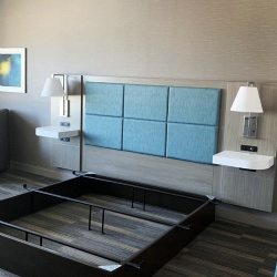 Hotel Bed Headboard and Cantilevered Shelves