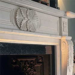 Imperial White marble fireplace surround with black granite slip and hearth