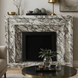 Large Arabescato Marble Fireplace and Surround